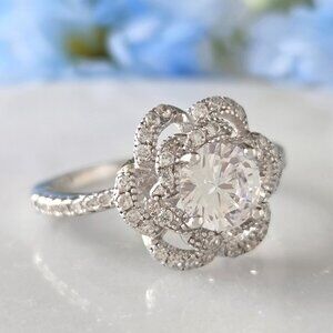 Vintage Style Flower Ring - 925 Sterling Silver Victorian Style